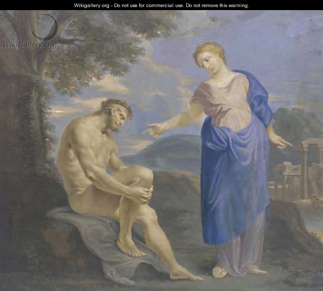 A woman addressing a seated nude in a classical landscape - Catherina Da Costa
