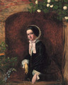 A portrait of a young woman, small three-quarter-length, in a black dress and bonnet, at a casement - Charles Baxter