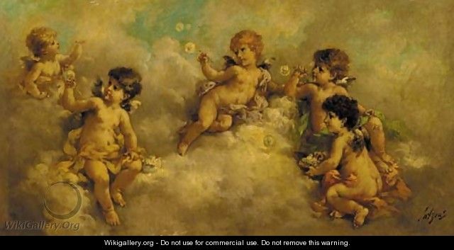 Putti blowing bubbles in the clouds - Charles Augustus Henry Lutyens