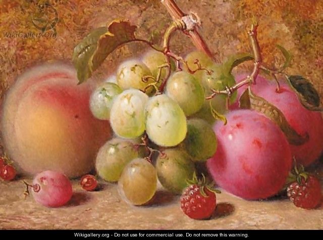 Grapes, plums, raspberries, and a peach, on a mossy bank - Charles Archer