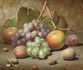 Grapes, apples, plums and acorns on a mossy bank - Charles Archer