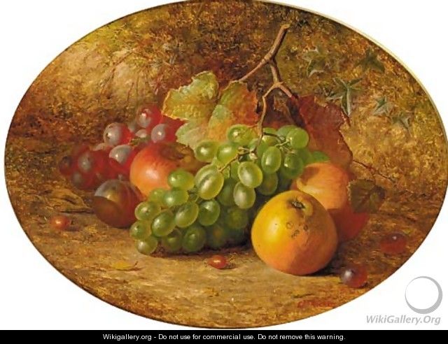 Apples, grapes and a plum, on a mossy bank - Charles Archer