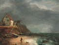 Fisherfolk on the beach before an approaching storm - Charles, I Catton