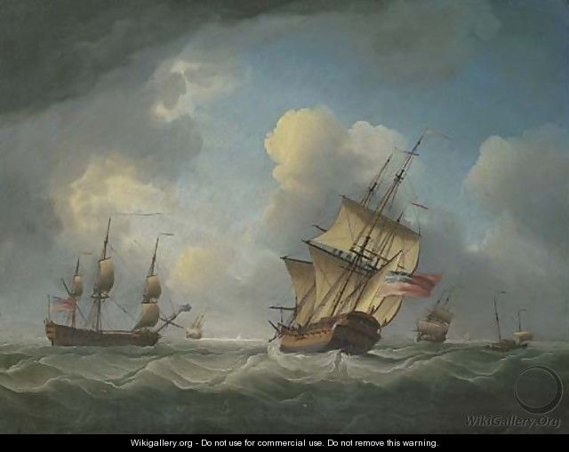 A Royal Naval squadron of the Red offshore in a heavy swell - Charles Brooking