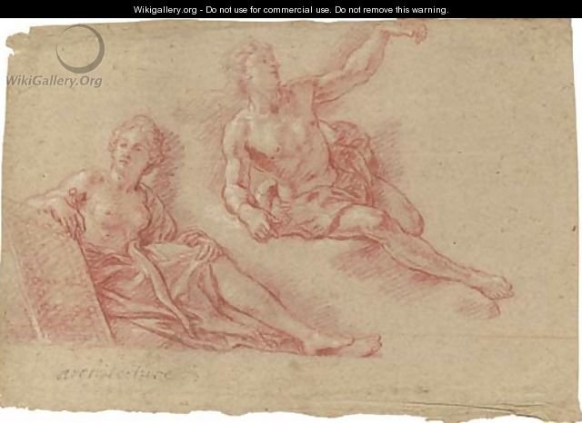 A reclining allegorical figure of Architecture with a reclining nude lifting his arm - Charles de La Fosse