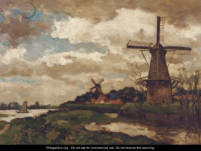 Omgeving Woudrichem windmills by a river - Charles Dankmeijer