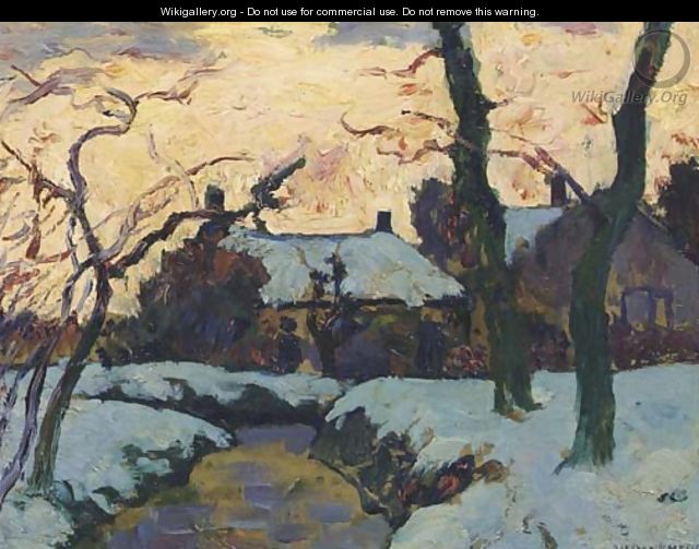 Winterlandschap, zonsondergang te Loosduinen twilight - Charles Dankmeijer