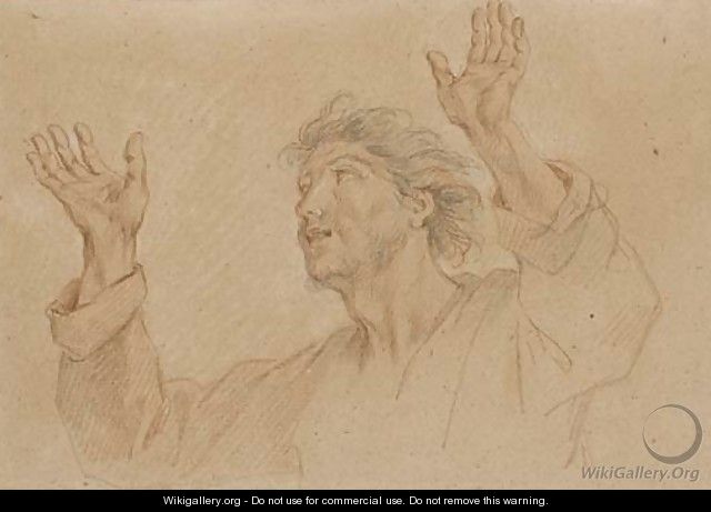 A man, half-length, looking up to the left with arms raised - Charles-Antoine Coypel