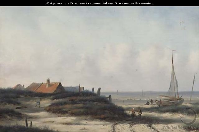 Fisherfolk by a village on the Dutch coast - Carl Eduard Ahrendts