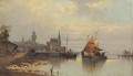 View of a harbour town at dusk - Karl Kaufmann