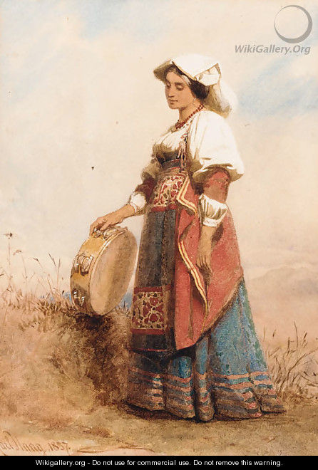 An Italian woman holding a tambourine - Carl Haag