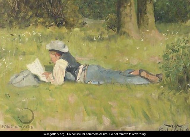 Im Grutnewald reading in the grass - Carl Welz