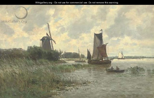 Vessels on a Dutch waterway - Carlos de Haes