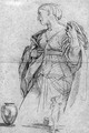 A standing female figure, a jar at her feet, with a subsidiary study of the same Study for Rebecca at the Well - Carlo Maratta or Maratti