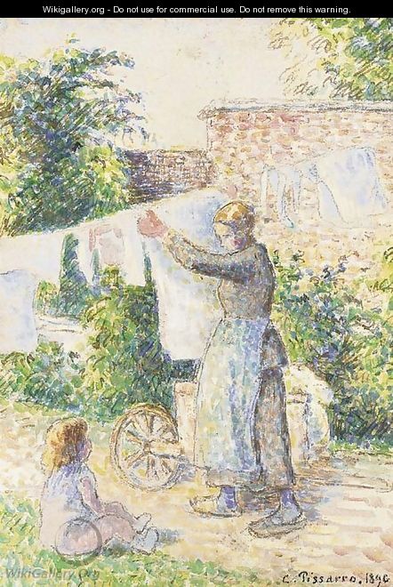 Femme etendant du linge, Aaragny - Camille Pissarro