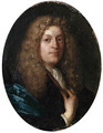 Portrait of a gentleman, aged 36, small bust-length, in a blue gown, with a full-bottomed wig - Carel de Moor