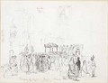 The Good Friday procession outside the Cathedral of Caracas, with a subsidiary study of the Virgin and a woman's head - Camille Pissarro