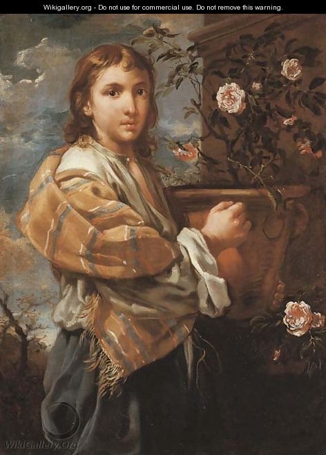 A young man with a pot of roses - Bernardo Keilhau
