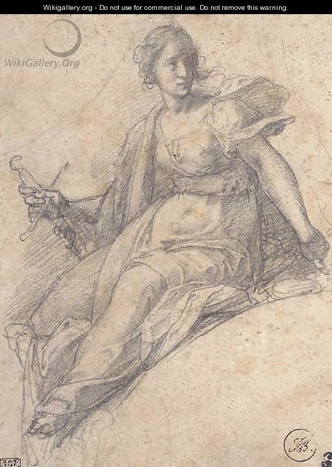 Fortitude holding a sword, seated and turning to the right - Bernardino Barbatelli Poccetti