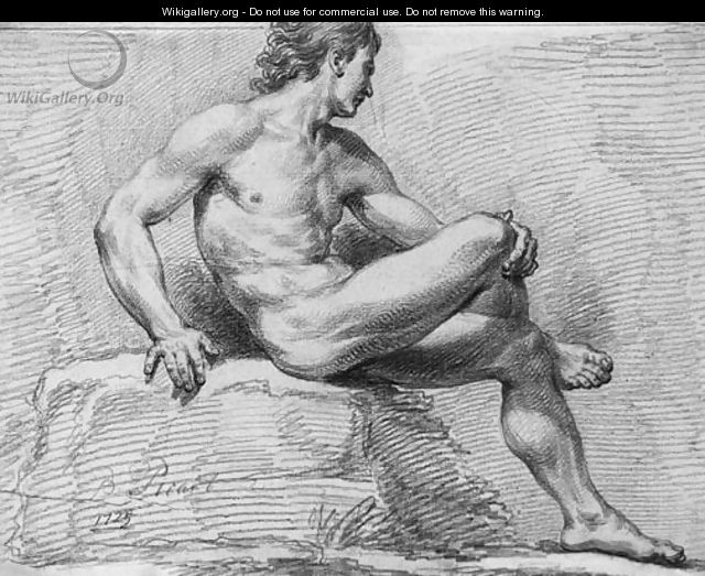 A nude seated on a rock in profile to the right - Bernard Picart