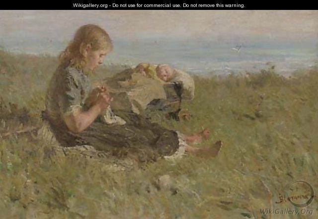 Watching the little sister sleep - Bernardus Johannes Blommers