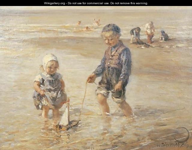 Playing in the surf - Bernardus Johannes Blommers