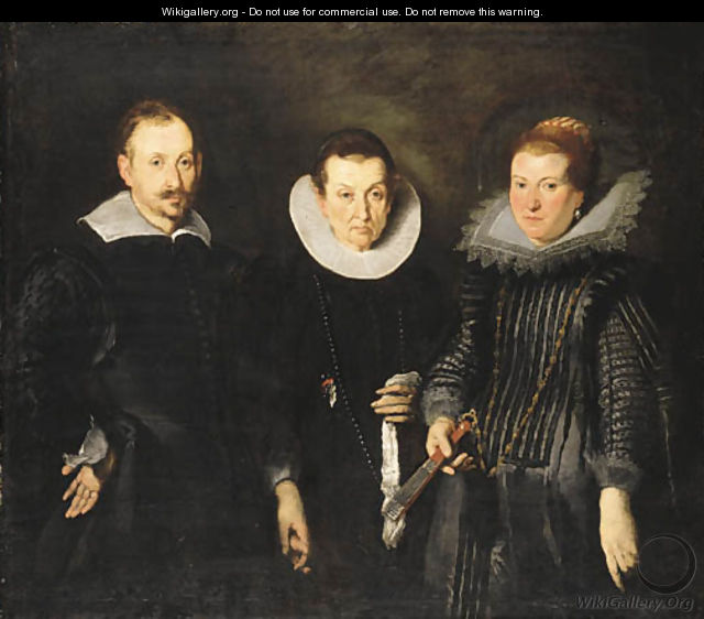Group Portrait of Marchese Agostino di Tomaso Franzone, his wife, Camilla, nee Monsia di Bartolomeo, and their daughter, Maria Brigida - Bernardo Strozzi
