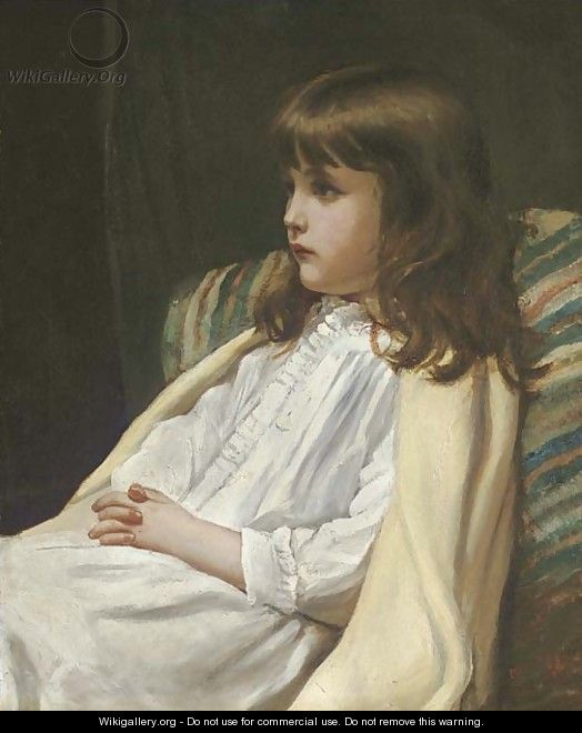 Portrait of a girl, seated three-quarter length, in a white dress - Blanche F MacArthur