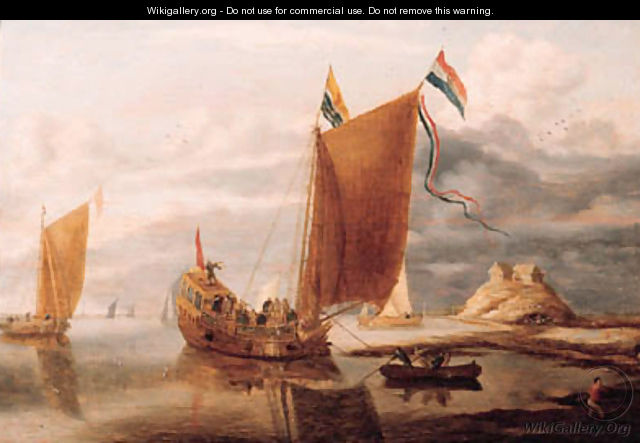 The Zeeland State yacht on the river Scheld in a calm - Bonaventura, the Elder Peeters