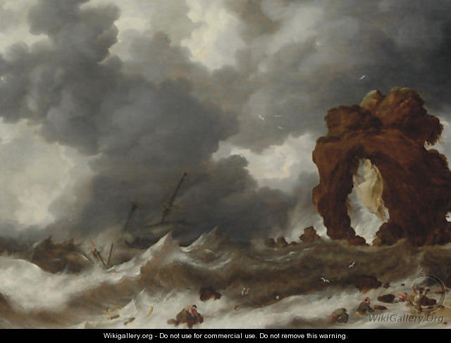Stormy seas with a shipwreck - Bonaventura, the Elder Peeters