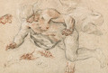 Mercury in Flight with subsidiary Studies of his Face, hand and draperies - Bolognese School
