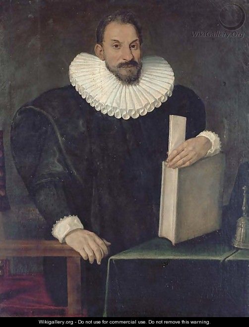 Portrait of a gentleman, said to be Filippo Massini (1559-1617), standing, three-quarter-length, in a black costume with a millstone ruff - Bolognese School