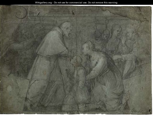 A Saint Restoring The Sight Of A Kneeling Child Design For A Compartment Of A Cupola - Florentine School
