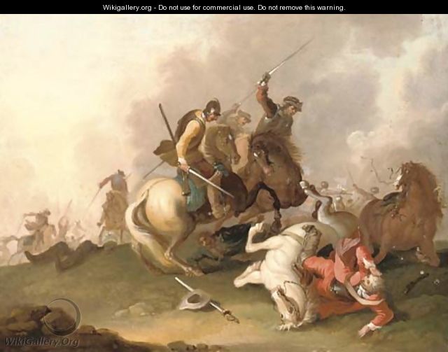 A cavalry skirmish - (after) Adam Frans Van Der Meulen