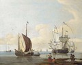 Dutch men'o-war and other shipping in calm seas, figures on a beach in the foreground - (after) Abraham Jansz. Storck