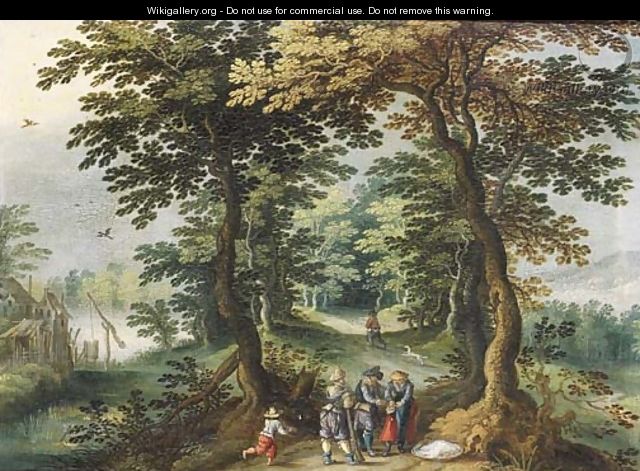 Bandits holding up a traveller on a path in a wood - (after) Abraham Govaerts