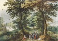 Bandits holding up a traveller on a path in a wood - (after) Abraham Govaerts