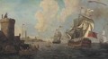 A Mediterranean coastal inlet with Dutch and British men-o'war and other shipping - (after) Adriaen Van Der Cabel