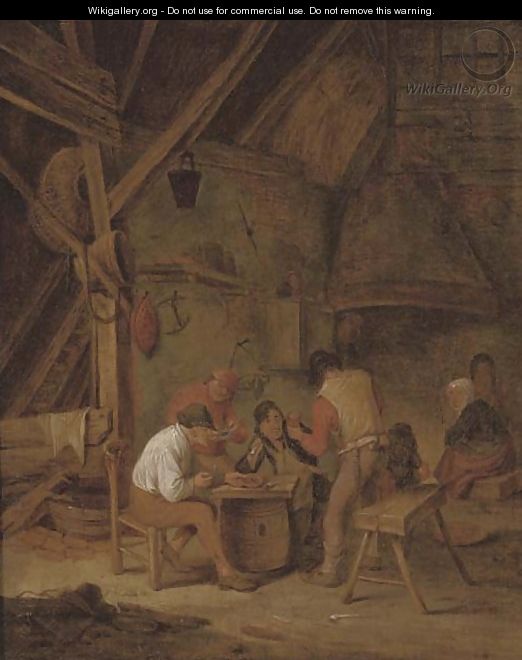 Peasants smoking and drinking in an interior - (after) Adriaen Jansz. Van Ostade