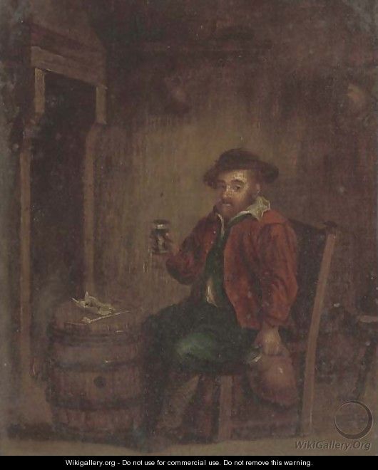 A boor drinking in an interior - (after) Adriaen Jansz. Van Ostade