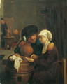 A boor with a serving girl in a tavern interior - (after) Adriaen Brouwer