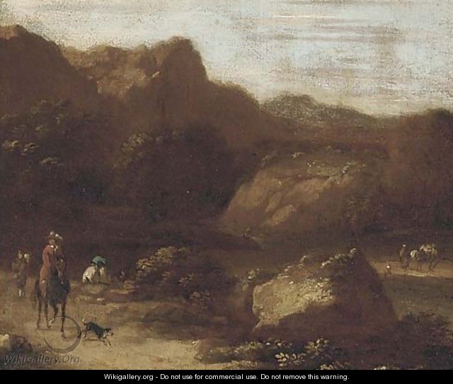 Figures and a dog on a beaten track - (after) Adriaen Van Diest