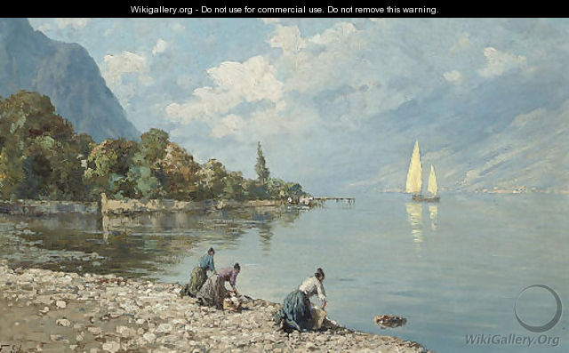 Washerwomen on a North Italian lake - Ferdinando Silvani