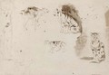 Studies of cats, other felines and two female nudes seen from behind - Eugene Delacroix