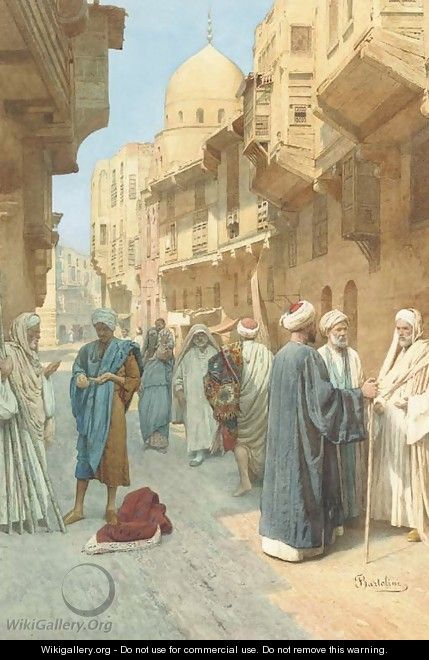 Figures conversing on a street in Cairo - Filipo or Frederico Bartolini