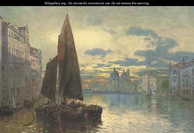 Trading vessels on the Grand Canal at dusk - Fernard Lubich