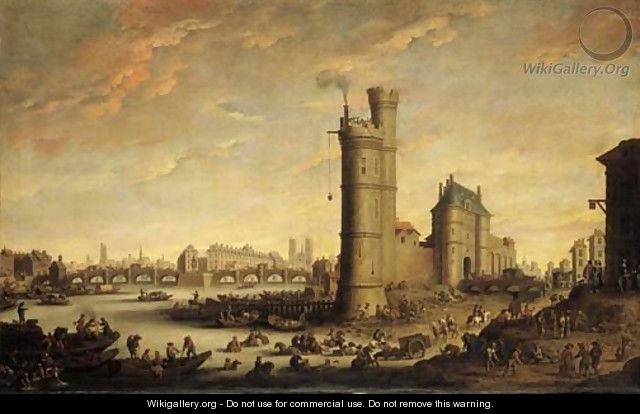 View of the Tour de Nesles and the river Seine, Paris - Flemish School