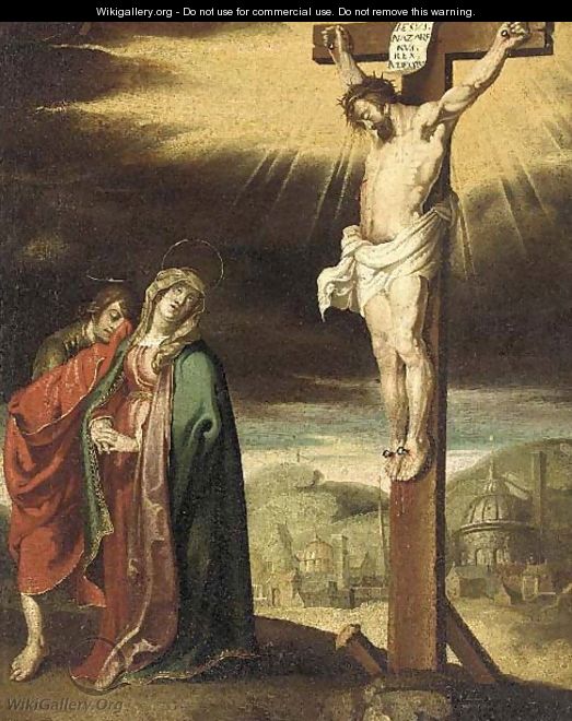 The Crucifixion with the Madonna and Saint John the Baptist at the foot of the Cross - Flemish School
