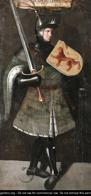 A Knight, full length, holding a Sword and Shield - Flemish School