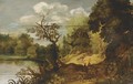 A wooded landscape with travellers on a track by a lake - Flemish School